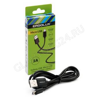 Кабель USB штекер-MicroUSB штекер ERGOLUX ELX-CDC01-C02 1,2м силиконовый 3А черный