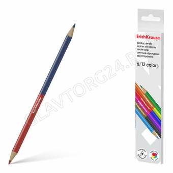 Карандаши двухсторонние 12цв/6шт ErichKrause Bicolor трехгранные 50530