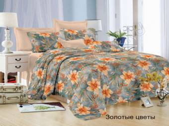 КПБ Семейный Satin collection Микросатин ЗОЛОТЫЕ ЦВЕТЫ 2Под143*215+Пр220*240+2Нав(70*70)
