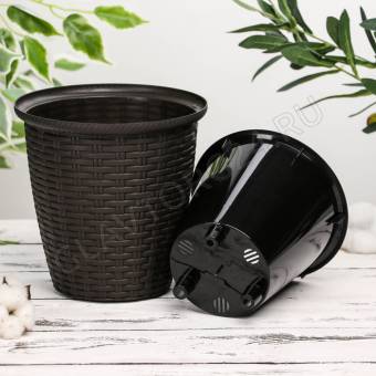 Кашпо Rattan D 210мм/4.5л с внутренним горшком 2.25л горький шоколад