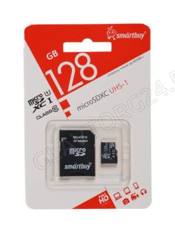 Карта памяти micro SDXC 128Gb SmartBuy Class 10 UHS-I с адаптером