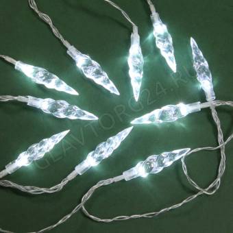 СНОУ БУМ Гирлянда эл. насадка "Сосулька" 2м, 10LED, белый, пост.св, ПВХ проз, 2хАА