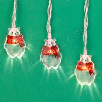 СНОУ БУМ Гирлянда эл. насадка "Медвежонок Снежик" 2м, 10LED*шампань, пост.свеч, ПВХпрозр, акрил,2хАА