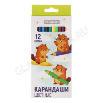 Карандаши 12цв. ClipStudio шестигранные заточ., грифель 2,5мм. пластик, в карт.кор. с подвесом