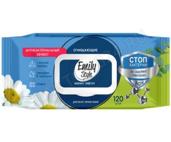 Emily Style влажные салфетки 100+20 шт. с клапаном АНТИБАКТЕРИАЛЬНЫЕ /14