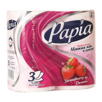 Т/бумага Papia 3-х сл.4 рул. ароматиз. клубника/14