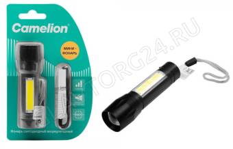 Фонарик Camelion LED29360 (фонарь аккум. 3,7В,черный, XPE+COB LED,3 Вт,3 реж.,Type - C, блист.