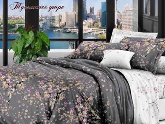 КПБ 1,5сп De Luxe Сатин Туманное утро Под143*215+Пр150*215+2Нав(70*70)
