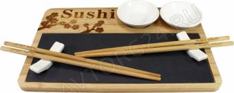 Набор для подачи суши на 2 персоны-сервировочная доска 28,5х18,5х1 см, соусники 2шт 7х2см