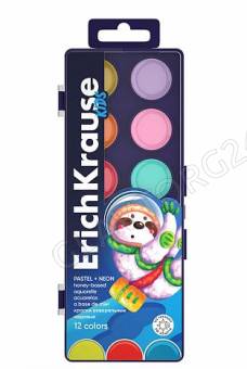 Акварель медовая 12 цв Kids Space Animals Neon+Pastel c УФ защитой яркости б/кисточки
