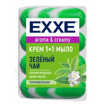 EXXE 1+1 мыло туалетное 4шт*75г  Зеленый чай (ЗЕЛЕНОЕ) полосатое ЭКОПАК/12