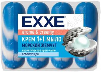 EXXE 1+1 мыло туалетное 4шт*75г морской жемчуг (синее полосатое)/12