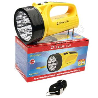 Фонарик Ultra Flash LED3816SM (фонарь аккум. 220В,желт.,9LED,2 режима,SLA, пласт.,коробка)