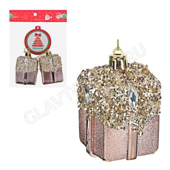 СНОУ БУМ Премиум Набор подвесок "Подарок" 6,5х4,5см, 2 шт, пластик, розовое золото