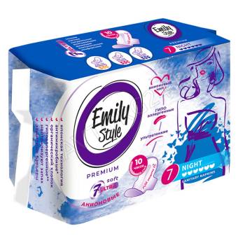 Emily Style PREMIUM прокладки NIGHT 7шт УЛЬТРА,удл, max впит, двойн крыл 24