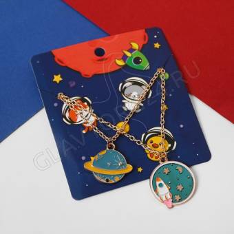 Кулоны "Неразлучники" космолёт, цветные в золоте, 45 см 5514378