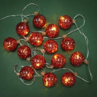 СНОУ БУМ Гирлянда эл. с насадками "Красная бомбочка", 1.8м, 10LED, шампань, пост.свеч., 2хАА