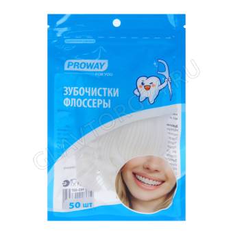 Зубочистки пластиковые с зубной нитью тм PROWAY, 50шт