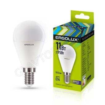 Лампа светодиодная Ergolux LED-G45-11W-E14-6K Шар 11Вт E14 6500K 172-265В