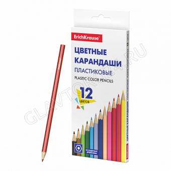 Карандаши Erich Krause пластиковые 12цв Basic /шестигранные/ d грифеля-2,6мм /европодвес