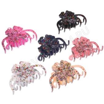 Заколка - краб для волос "AKS - VIENTO", микс 6 цветов, цветок