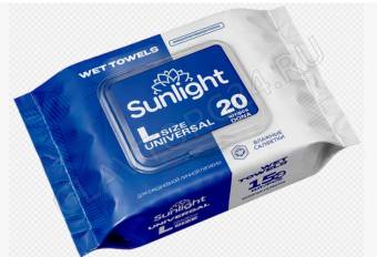 SUNLIGHT Влажные полотенца 20шт L Universal Хлопок (кирпичик с клапаном)/32