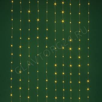 СНОУ БУМ Гирлянда эл. занавес нить росы 300 LED, 3х3м, 10 нитей, шампань-мульти, 8 реж,ПВХ проз,220В