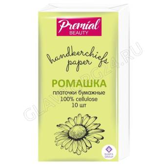 Premial платочки бумажные 3-х-слойные 10шт ромашка/240шт