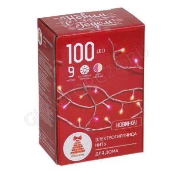 СНОУ БУМ Гирлянда эл. вьюн 9м, 100LED, пурпурный+шампань, пост. свечение, ПВХ прозрачный, 220В
