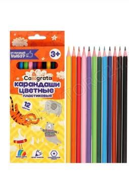 Карандаши 12цв, Calligrata, + 3 ч/г карандаша, пластик,  заточ, шестигр, ластик, в тубусе 6244254