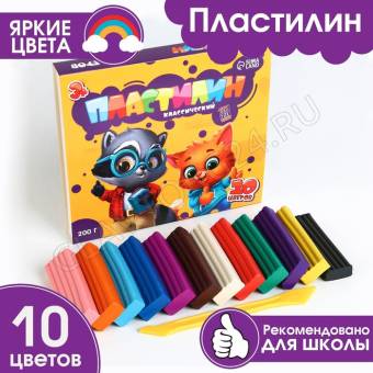 Пластилин 10 цветов, 200 г ArtFox STUDY 9403314