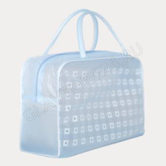 Косметичка ПВХ Квадраты 25*10*17см, отд на молнии, 2 ручки, голубой 4146006