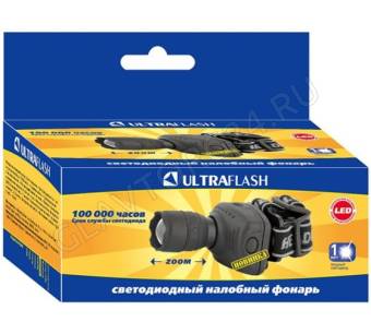 Фонарик Ultraflash LED5354 (фонарь налобн, серый, 1 ватт LED, ZOOM, 3 реж, 3XR03, пласт, коробка)
