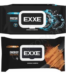 EXXE MEN Влажные салфетки 100 штук (муж парфюм. аромат Fresh/Energy)/12