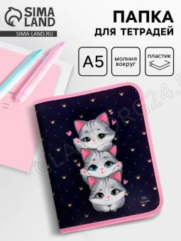 Папка д/тетрадей А5 молния вокруг пластик ПМ-А5-04 Calligrata дев "Котики" 7510563