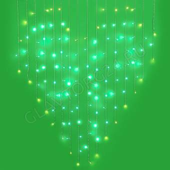 СНОУ БУМ Гирлянда электр. бахрома-сердце 124LED,1,5м*1,5м голуб+шампань,ПВХ прозр пост свеч,220В