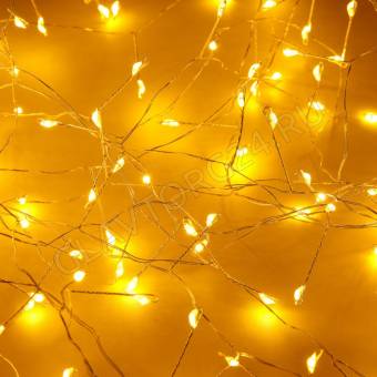 СНОУ БУМ Гирлянда эл. занавес нить росы мишура 3х2м,400LED, шампань, 8 режимов, пров. серебр., 220В