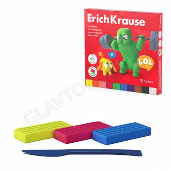 Пластилин классический ErichKrause Jolly Friends 10 цветов со стеком, 180 г (в коробке 10 шт)