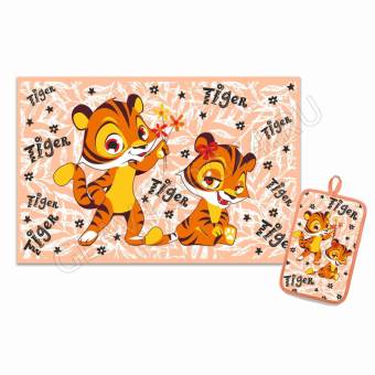 Набор кухонный 2пр хлопок Романтик (полотенце 39*60см+прихватка 14,5*22см) темно-персиковый 