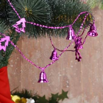 СНОУ БУМ Бусы декоративные, пластик, 200см, колокольчики и елочки, 6 цветов