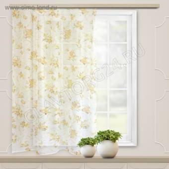 Штора вуаль печать Лилии 140*145см золотой