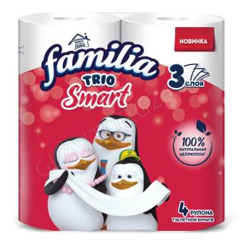 Т/бумага Familia Trio SMART 3-х сл.4 рул белая