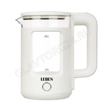 Чайник электрический LEBEN 291-141 1,8л 1,85кВт стекло, пластик белый