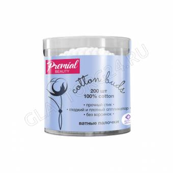 Ватные палочки банка 200шт PREMIAL цилиндр/24вывод
