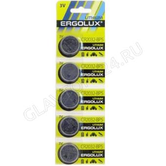 Ergolux CR2032 BL-5 (CR2032-BP5, бат-ка литиевая,3V)