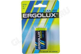 Ergolux 6LR61 Alkaline BL-1 (6LR61 BL-1, батарейка,9В) - крона