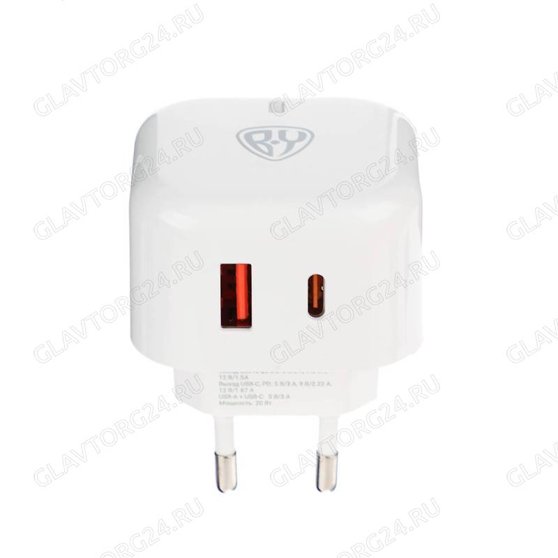 Зарядное устройство сетевое BY Corner 1xUSB/1xType-C 5B QC 3A белый ...