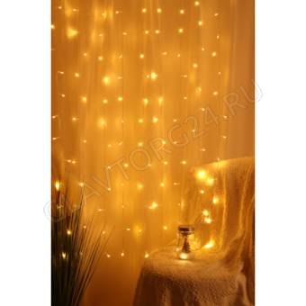 СНОУ БУМ Эл.гирлянда занавес, 1,5х1,5м, 150 LED, шампань, 10 нитей, пост.свеч.,ПВХ, прозр., 220В