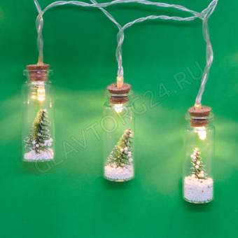СНОУ БУМ Гирлянда эл. насадка "Зима за стеклом" 6см , 2м, 10LED*шампань, пост.свеч, ПВХ прозр, 2хАА
