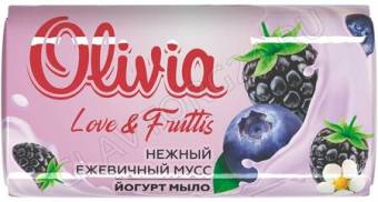 ALVIERO Мыло туалетное твердое 140гр "Olivia Love Nature & Fruttis" Нежный ежевичный мусс